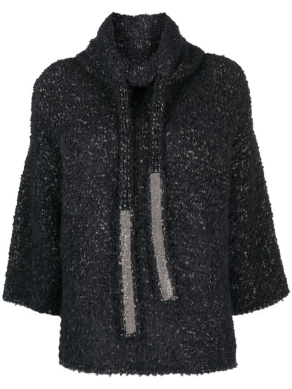 Drawstring-Neck Three Quarter-Sleeve Jumper