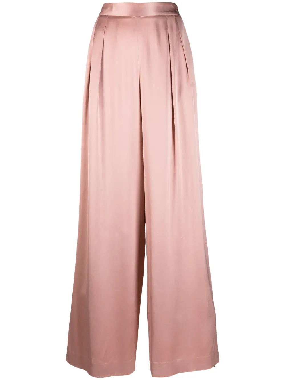 Pleated Wide-Leg Satin Trousers