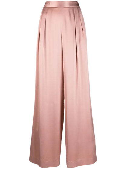Pleated Wide-Leg Satin Trousers