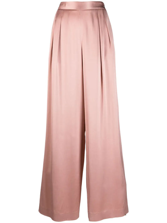 Pleated Wide-Leg Satin Trousers