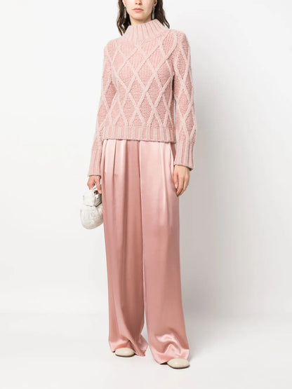 Pleated Wide-Leg Satin Trousers