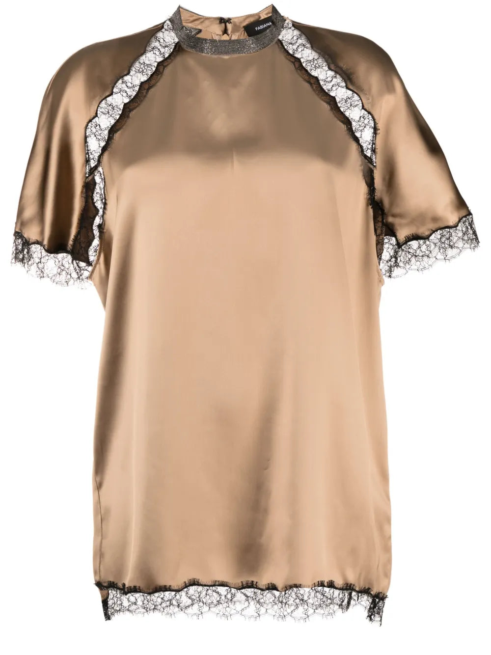 Lace-Trim Satin Blouse