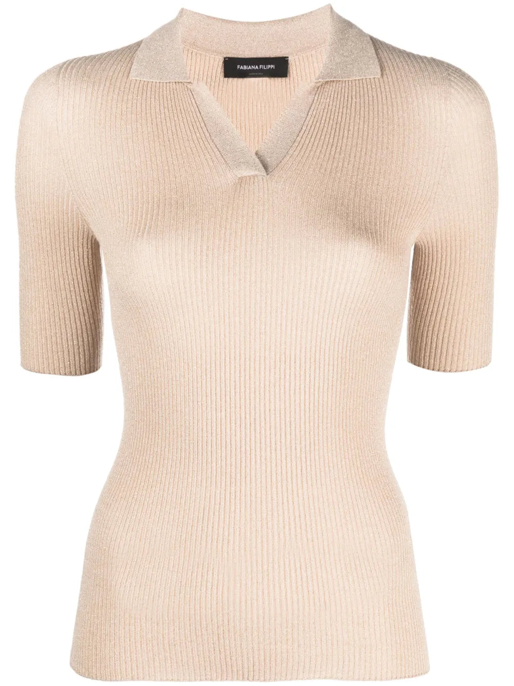 Ribbed-Knit Short-Sleeved Polo Shirt