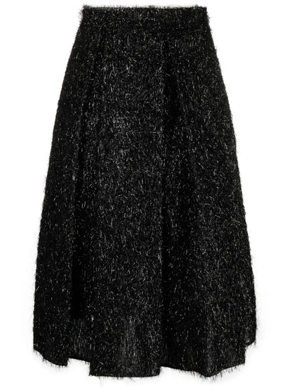 Metallic-Threading Fringed Midi Skirt