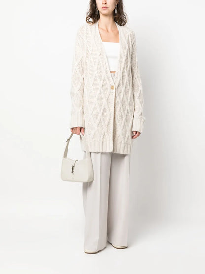 Aran-Knit Buttoned Cardi-Coat