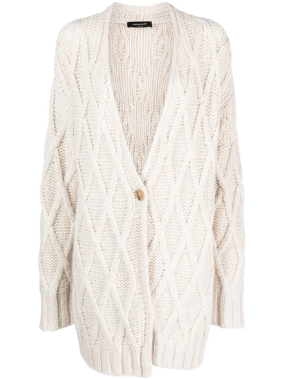 Aran-Knit Buttoned Cardi-Coat