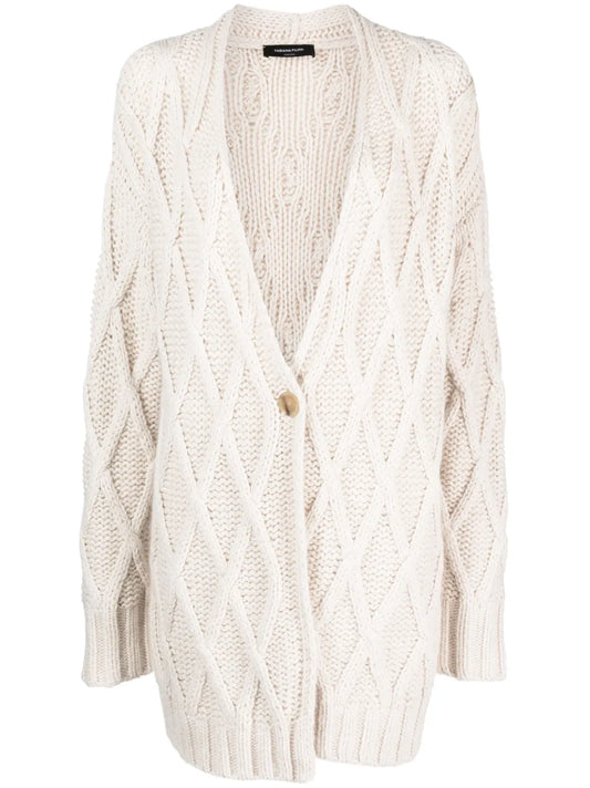 Aran-Knit Buttoned Cardi-Coat