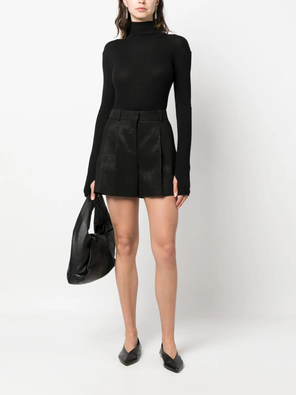 Pleat-Detail High-Waisted Shorts