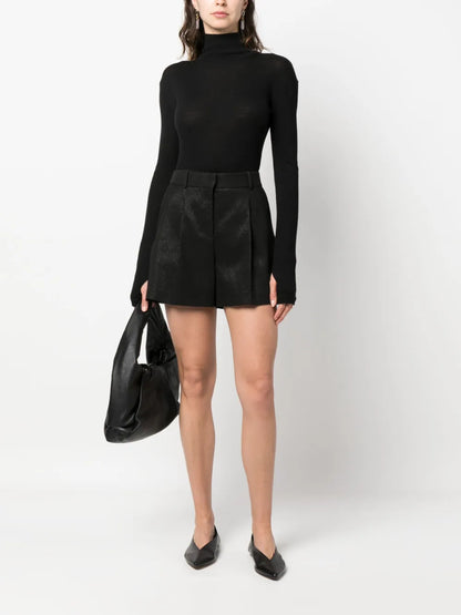 Pleat-Detail High-Waisted Shorts