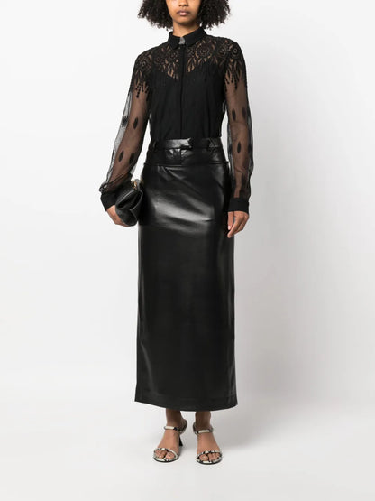 Lace-Detail Semi-Sheer Shirt