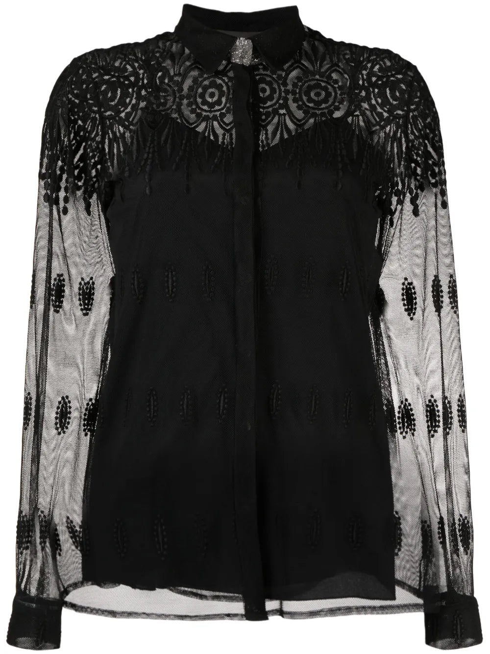 Lace-Detail Semi-Sheer Shirt