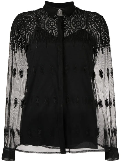 Lace-Detail Semi-Sheer Shirt