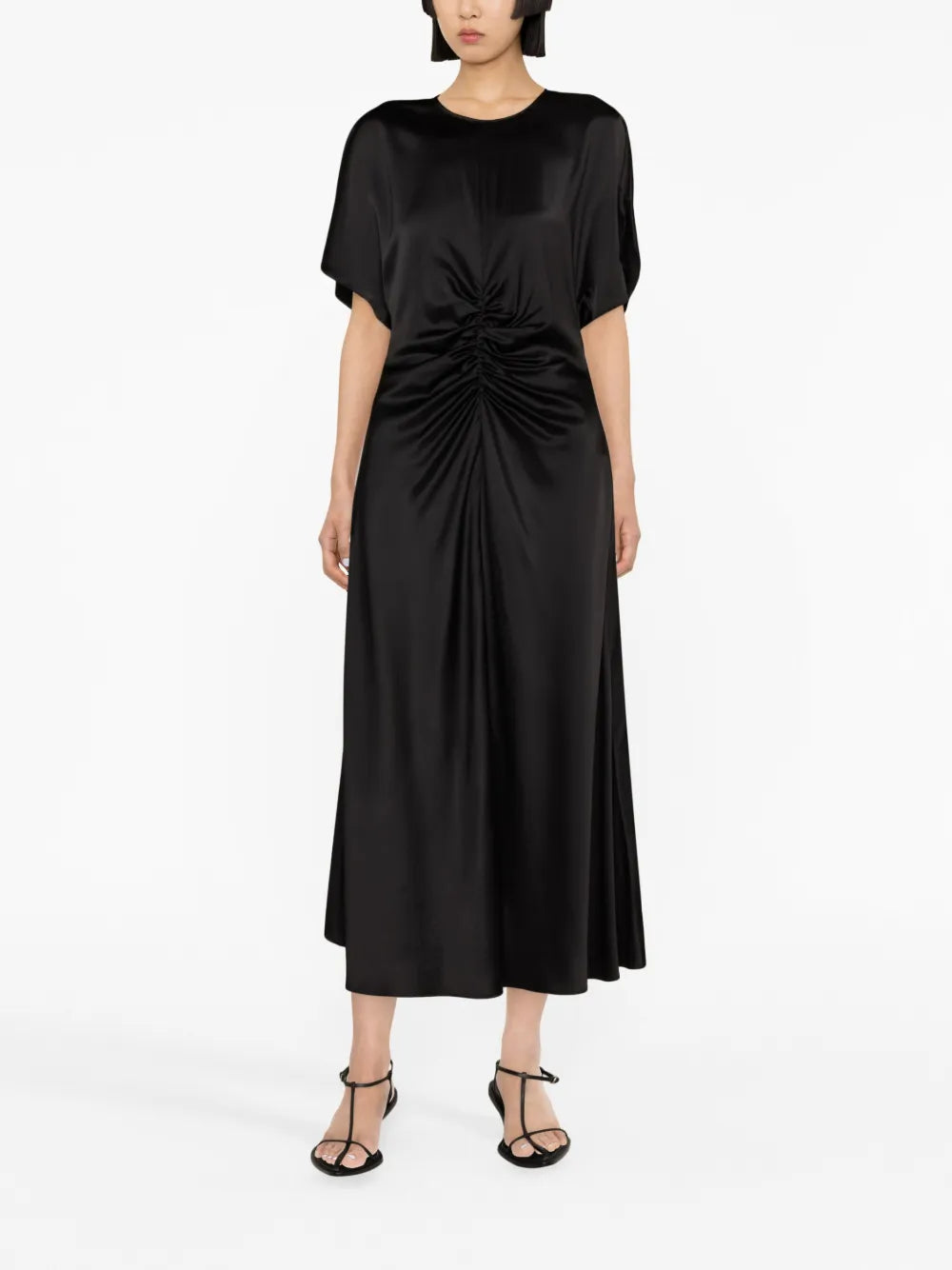 Ruched Satin Midi Dress