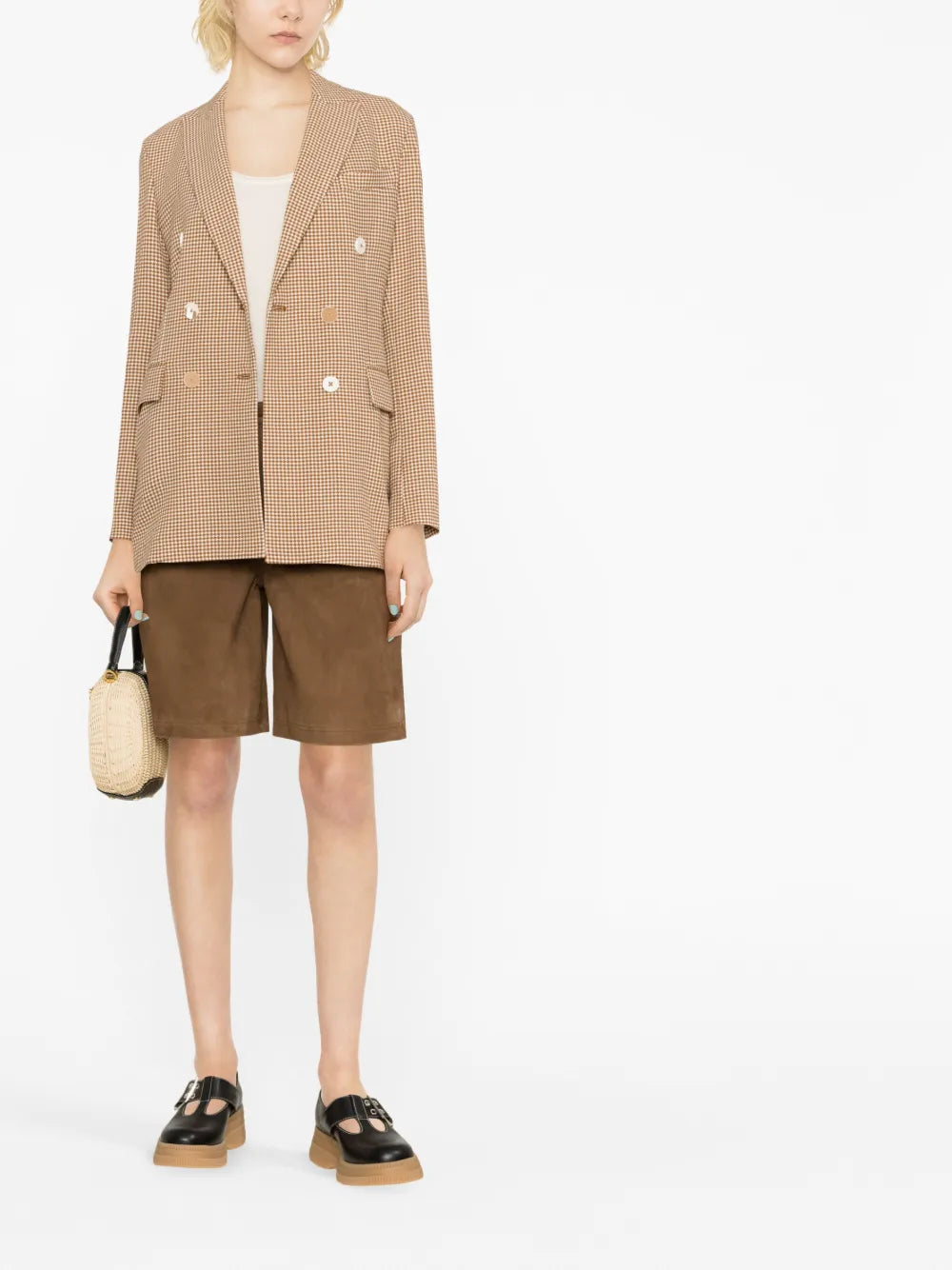 Houndstooth Double-Breasted Blazer