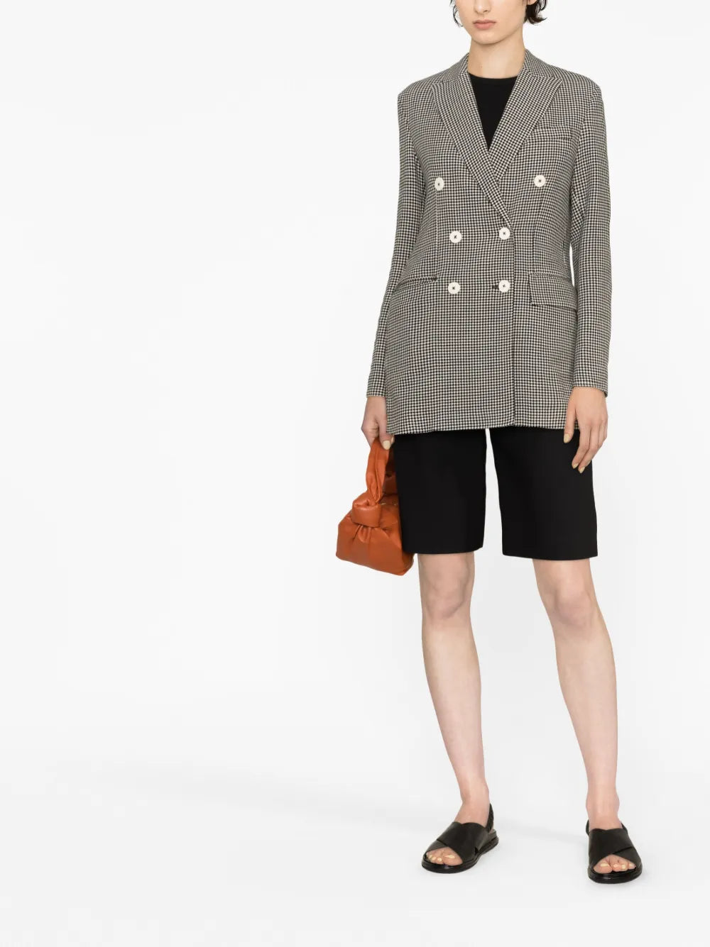 Check-Print Double-Breasted Blazer