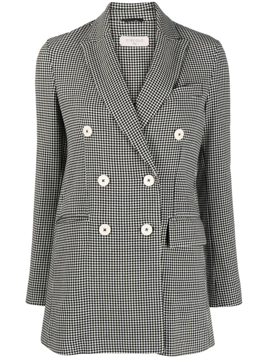 Check-Print Double-Breasted Blazer