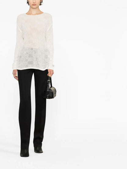 Semi-Sheer Textured Cotton Knitted Top