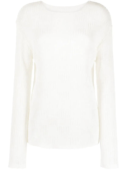Semi-Sheer Textured Cotton Knitted Top