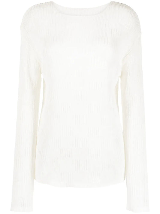 Semi-Sheer Textured Cotton Knitted Top
