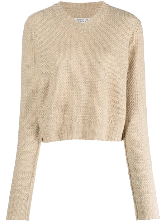 V-Neck Basket-Weave Jumper