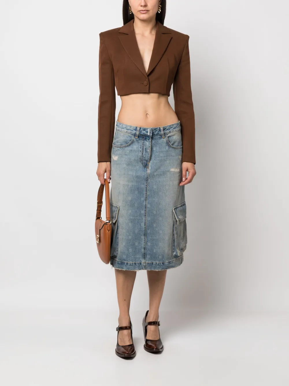 Monogram-Print Denim Cargo Skirt