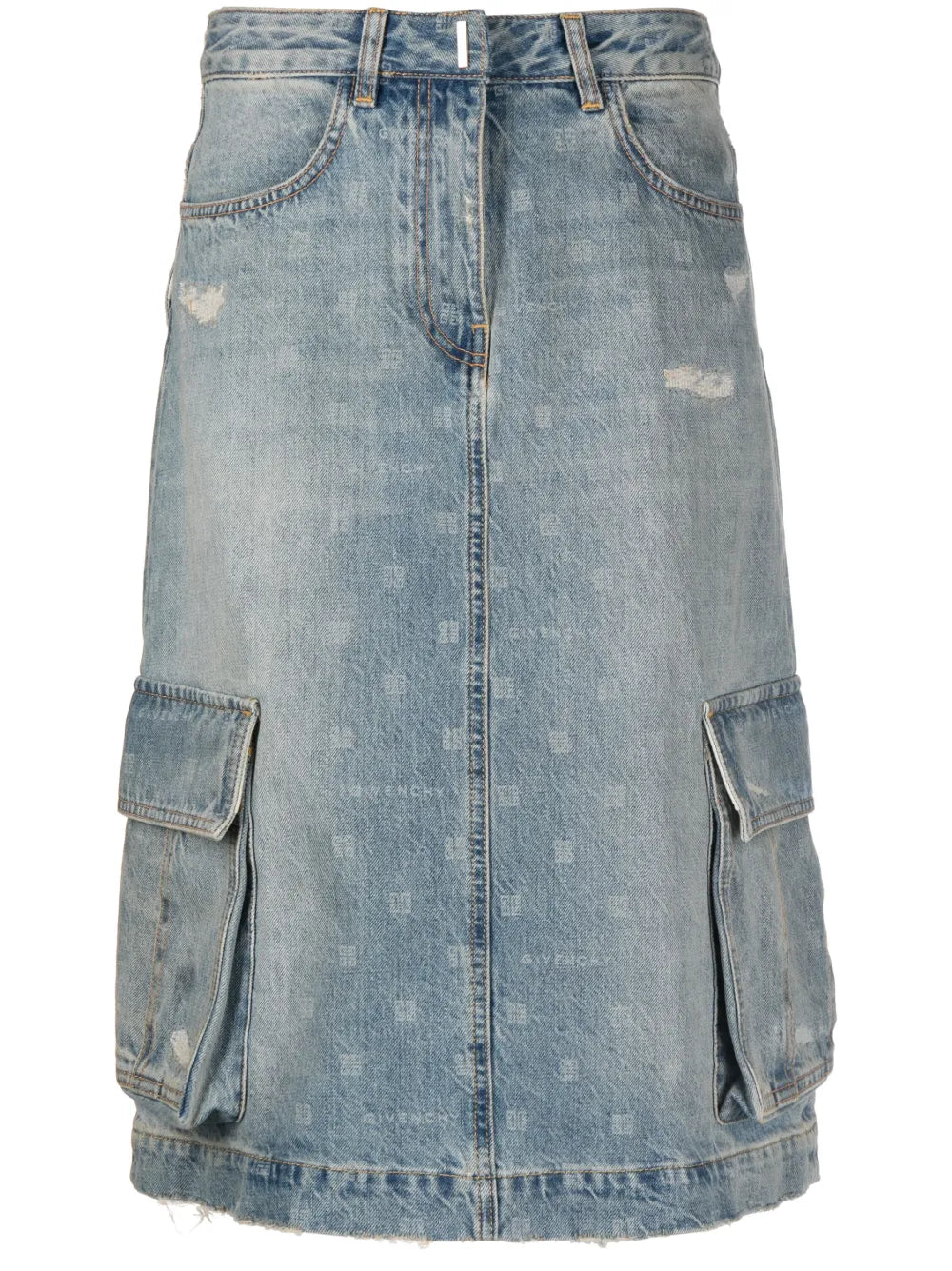 Monogram-Print Denim Cargo Skirt