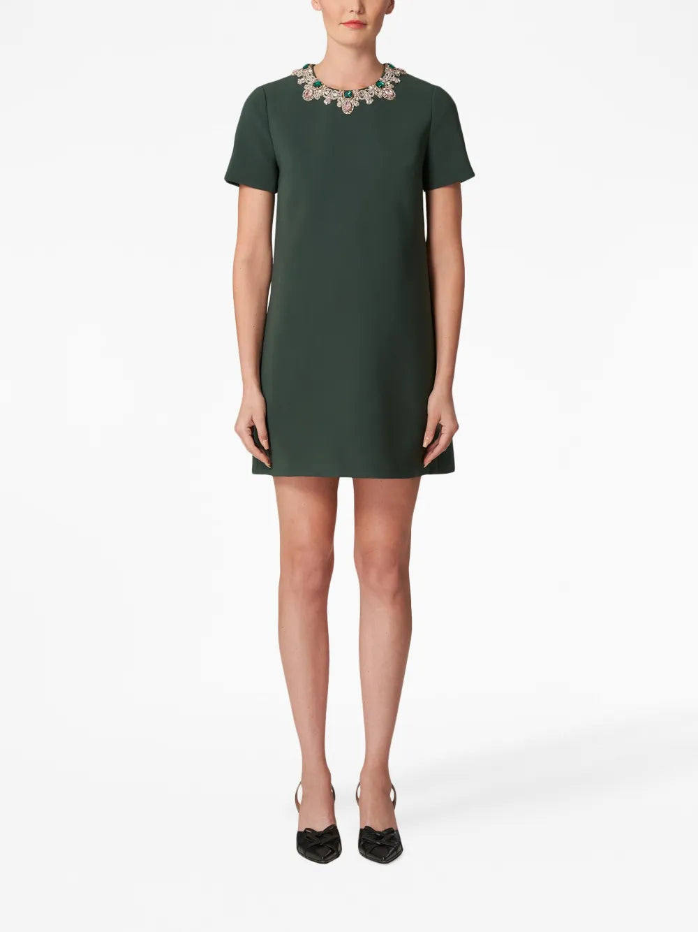 Crystal-Embellished Short-Sleeve Shift Dress