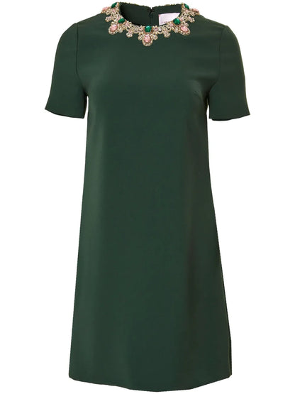 Crystal-Embellished Short-Sleeve Shift Dress