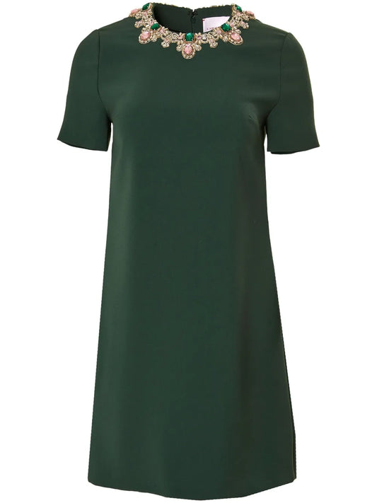 Crystal-Embellished Short-Sleeve Shift Dress