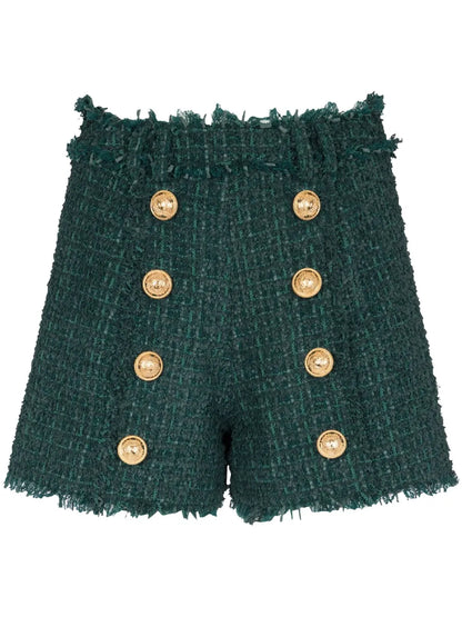 Button-Detail Tweed Shorts