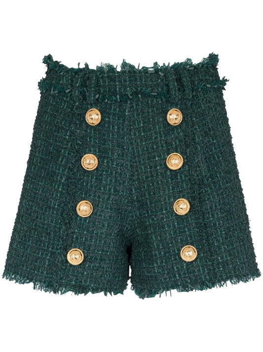 Button-Detail Tweed Shorts