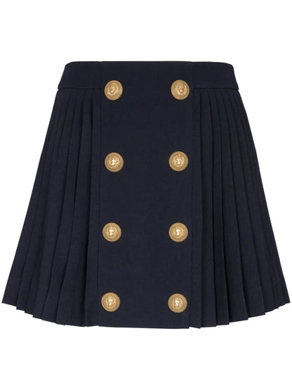 Button-Detail Pleated Miniskirt