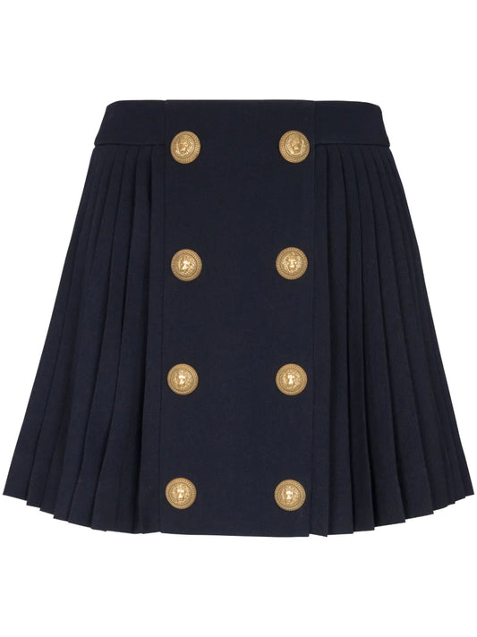 Button-Detail Pleated Miniskirt