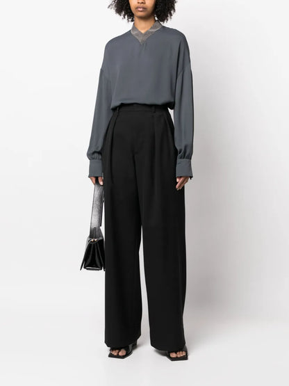 Bead-Embellished Long-Sleeve Blouse