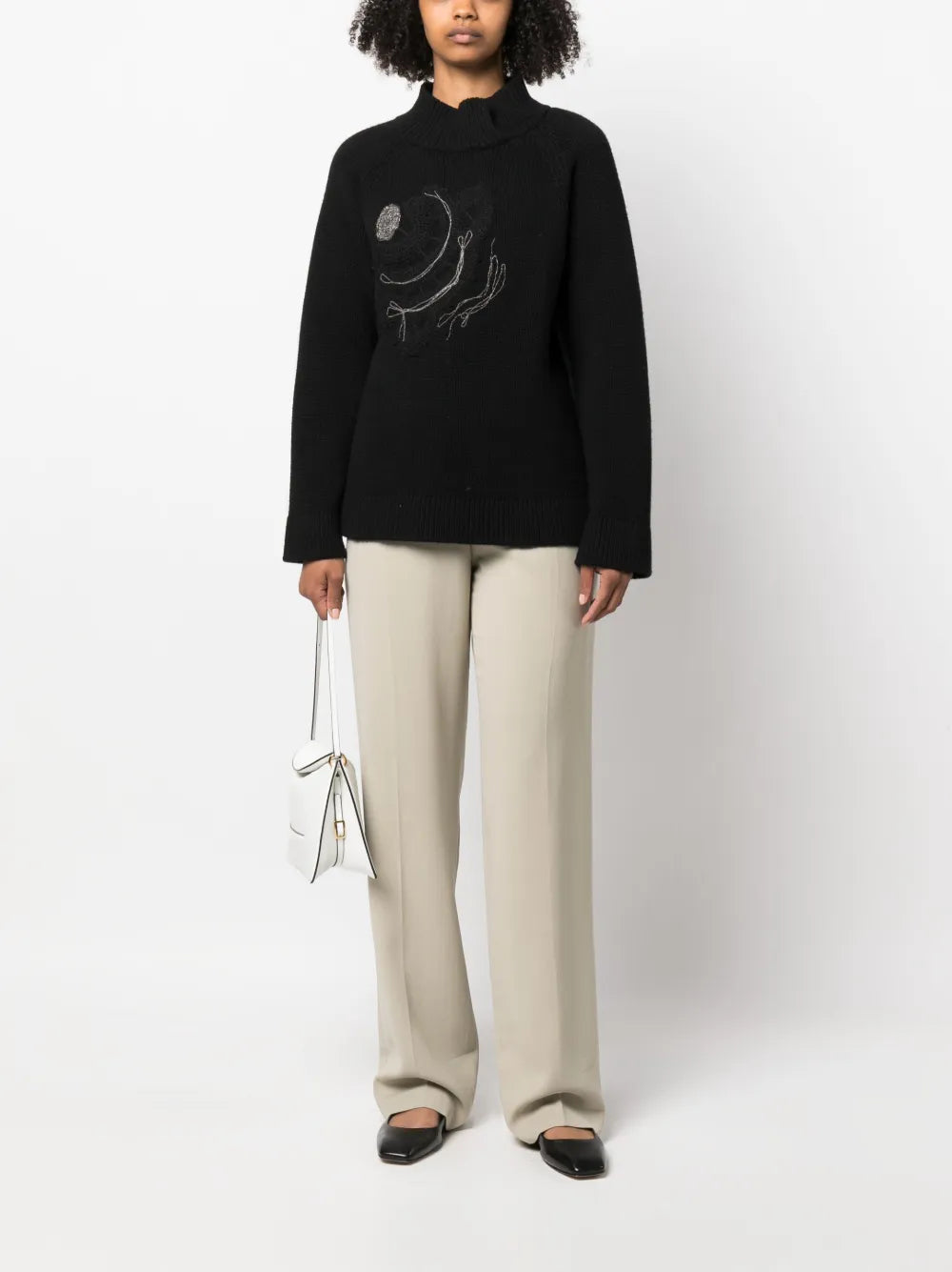 Bead-Detailing Mock-Neck Jumper