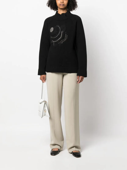 Bead-Detailing Mock-Neck Jumper