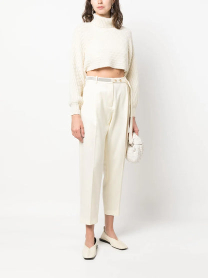 Rhinestone-Embellished High-Waist Trousers