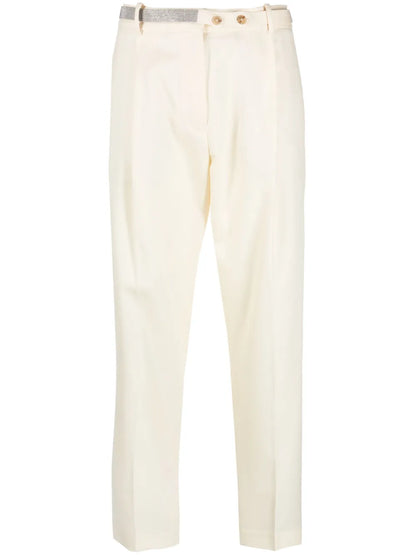 Rhinestone-Embellished High-Waist Trousers