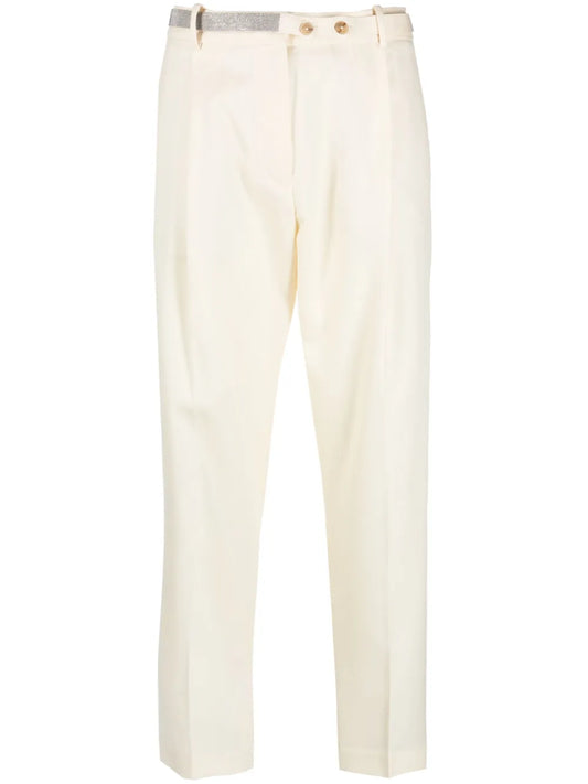 Rhinestone-Embellished High-Waist Trousers