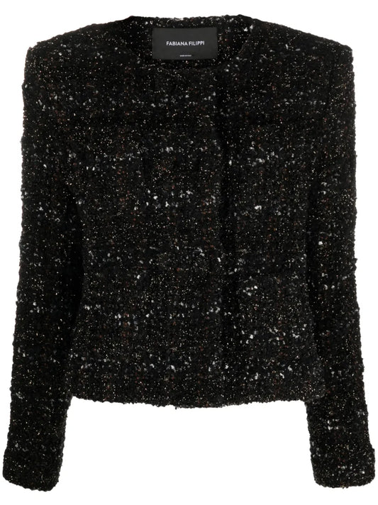 Collarless Tweed Jacket