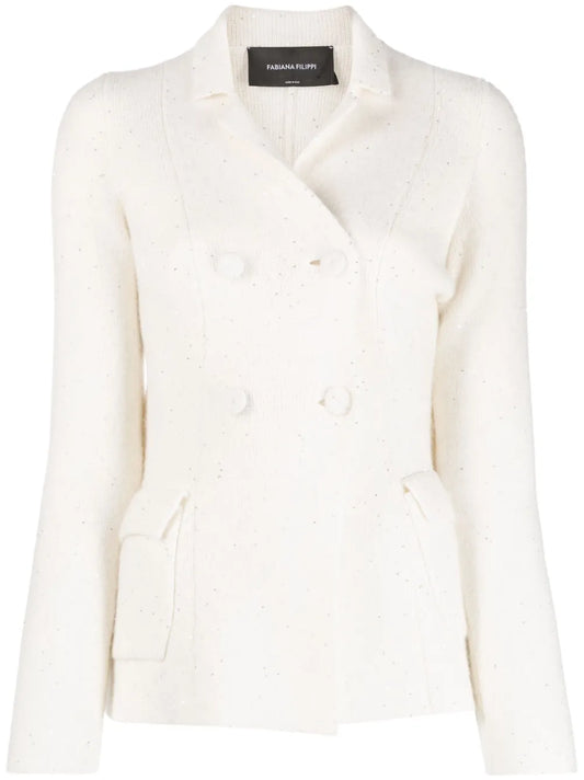 Sequin-Embellished Double-Breasted Cardigan