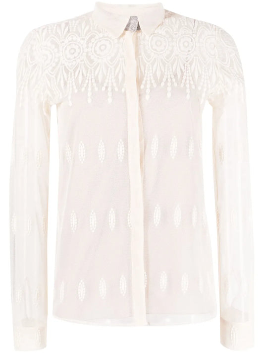 Lace-Detail Semi-Sheer Shirt