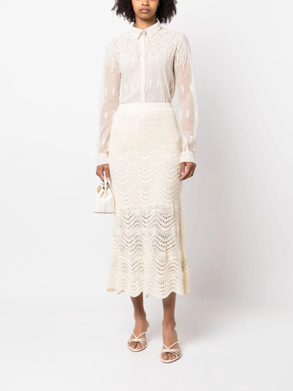 Lace-Detail Semi-Sheer Shirt