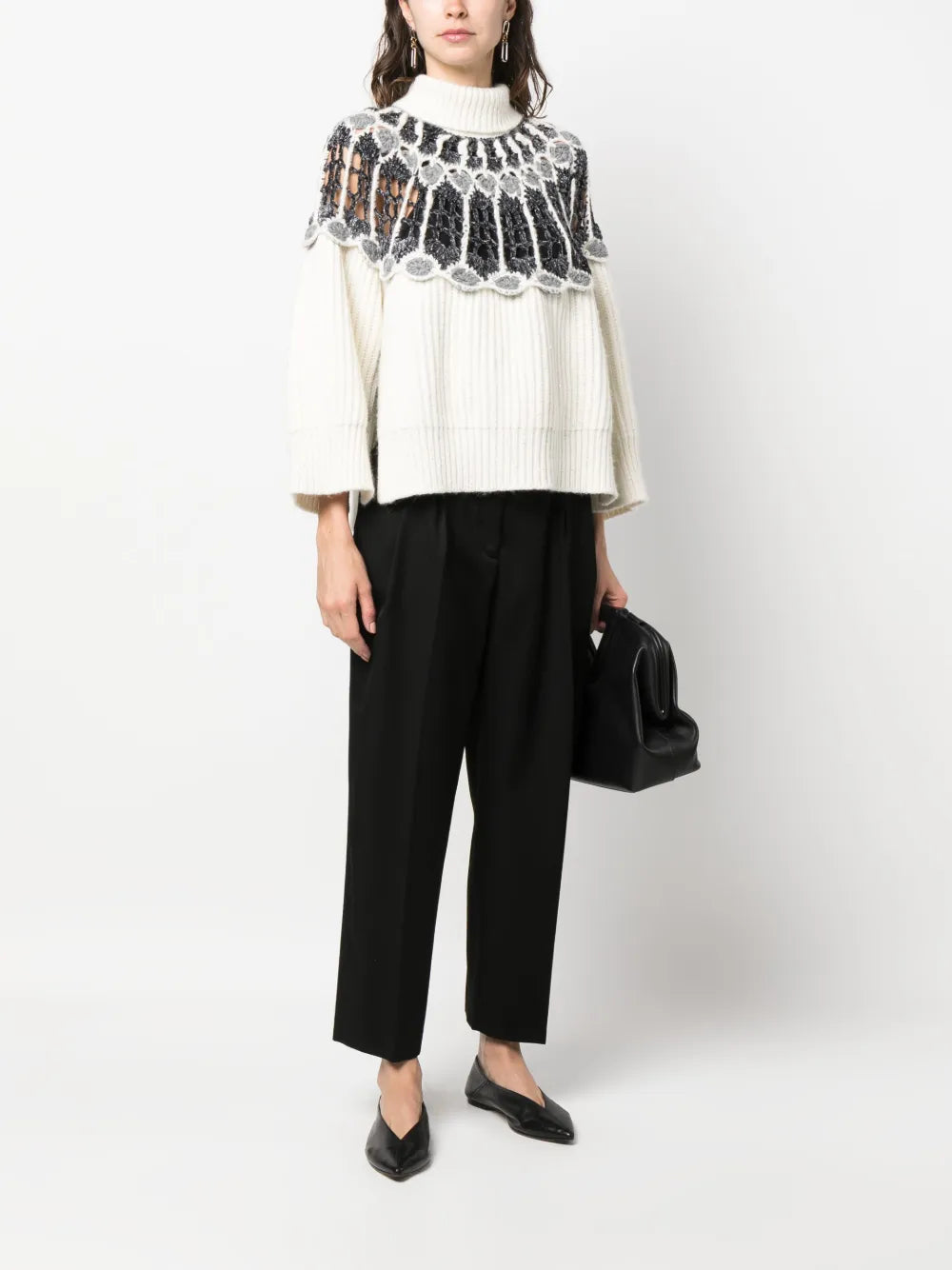 Open Knit-Detail Long-Sleeve Jumper