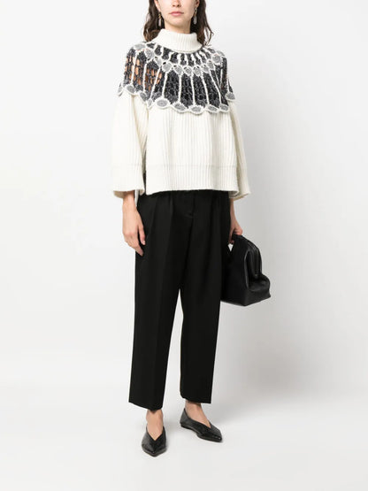 Open Knit-Detail Long-Sleeve Jumper