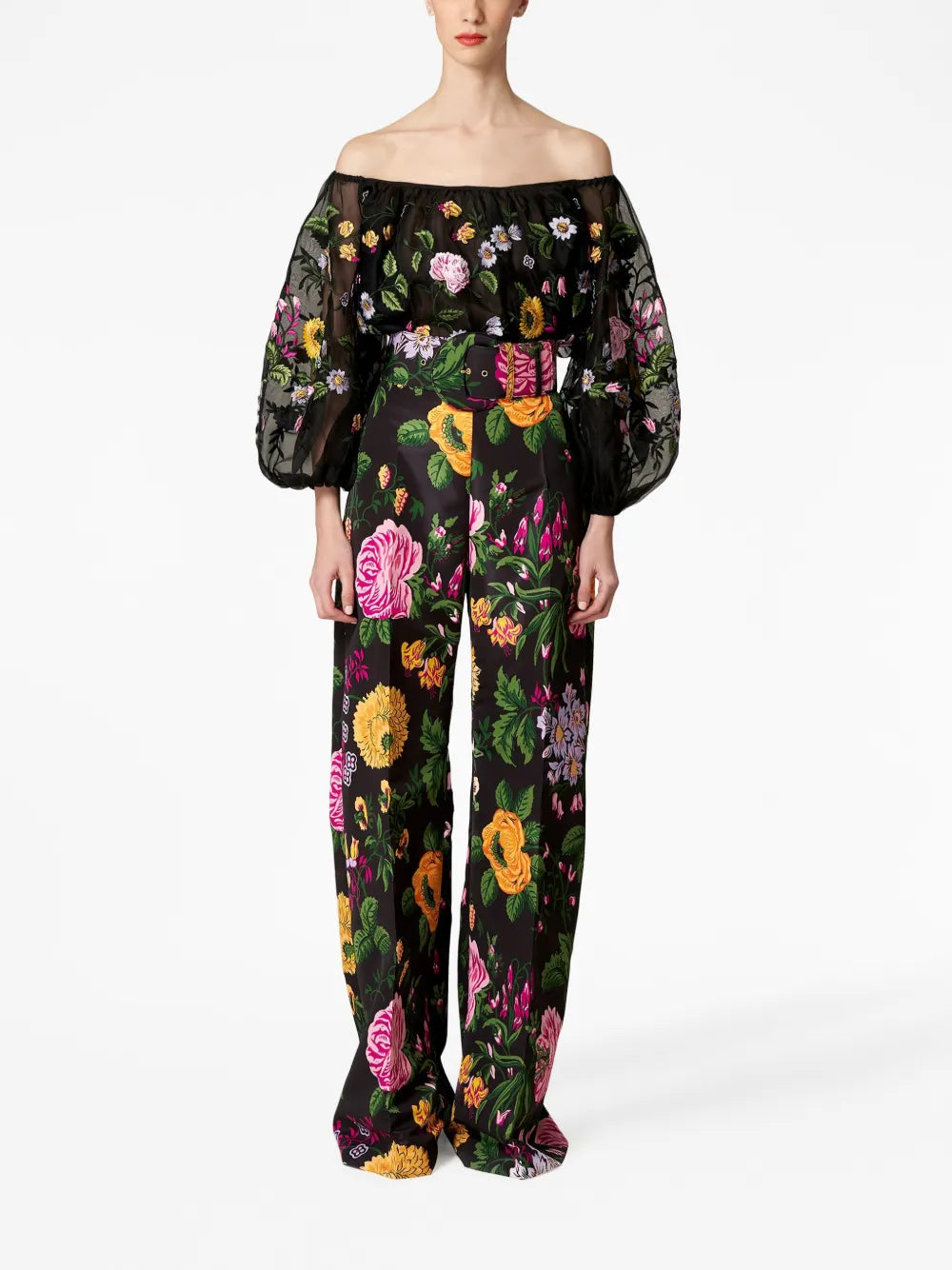 Floral-Print Silk Blouse