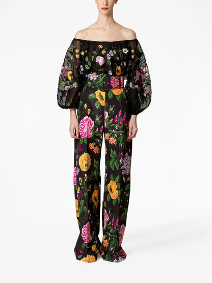 Floral-Print Silk Blouse