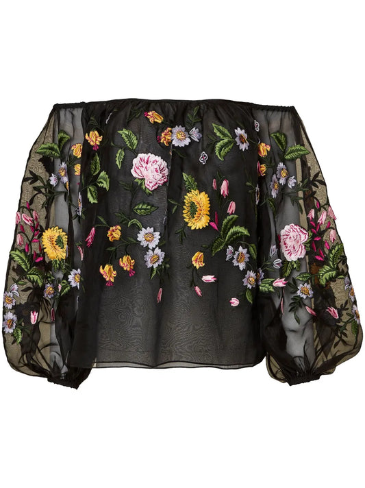 Floral-Print Silk Blouse