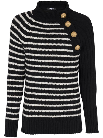 Embossed-Button Striped Jumper