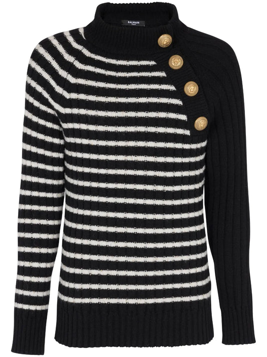 Embossed-Button Striped Jumper